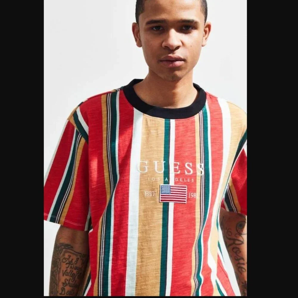 Urban Outfitters Guess Originals Striped Sayer Short Sleeve Hip Hop Casual - Picture 7 of 7